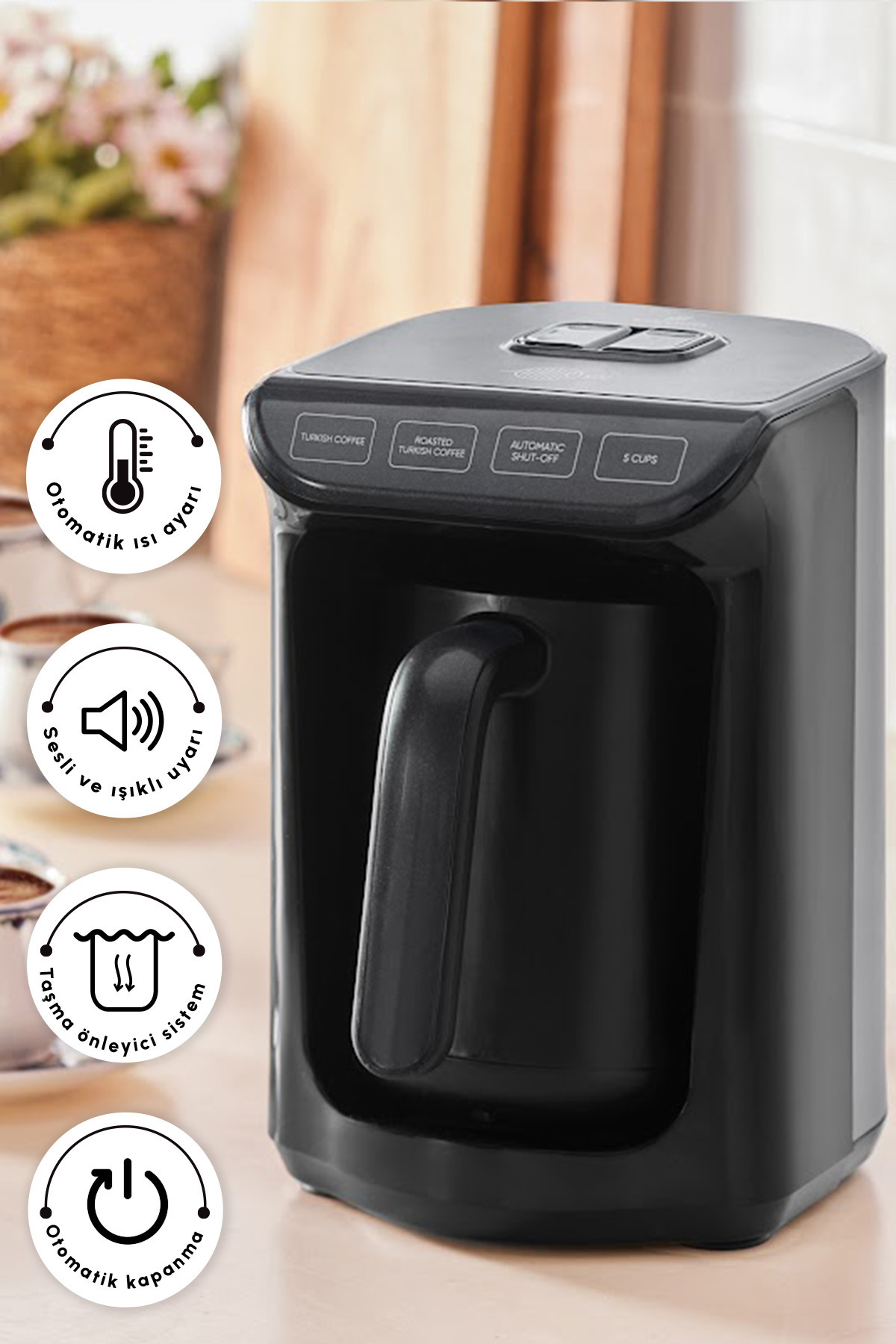 Karaca Hatır Közde Türk Kahvesi ve Türk Kahve Makinesi Shiny Black 5 Fincan Kapasiteli Bol Köpüklü