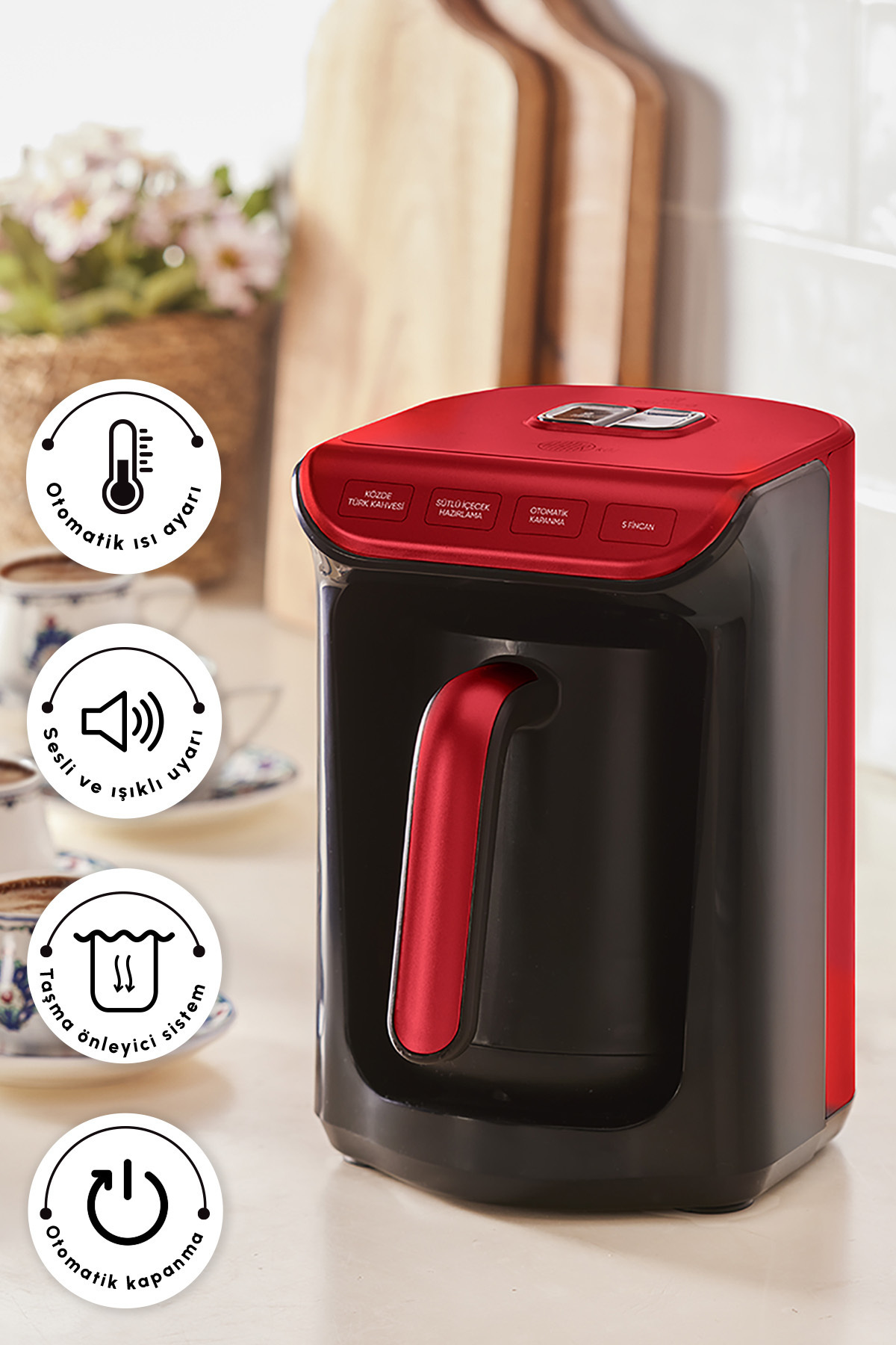 Karaca Hatır Közde Türk Kahvesi ve Türk Kahve Makinesi Kırmızı 5 Fincan Kapasiteli Bol Köpüklü - Fiyatı, ı