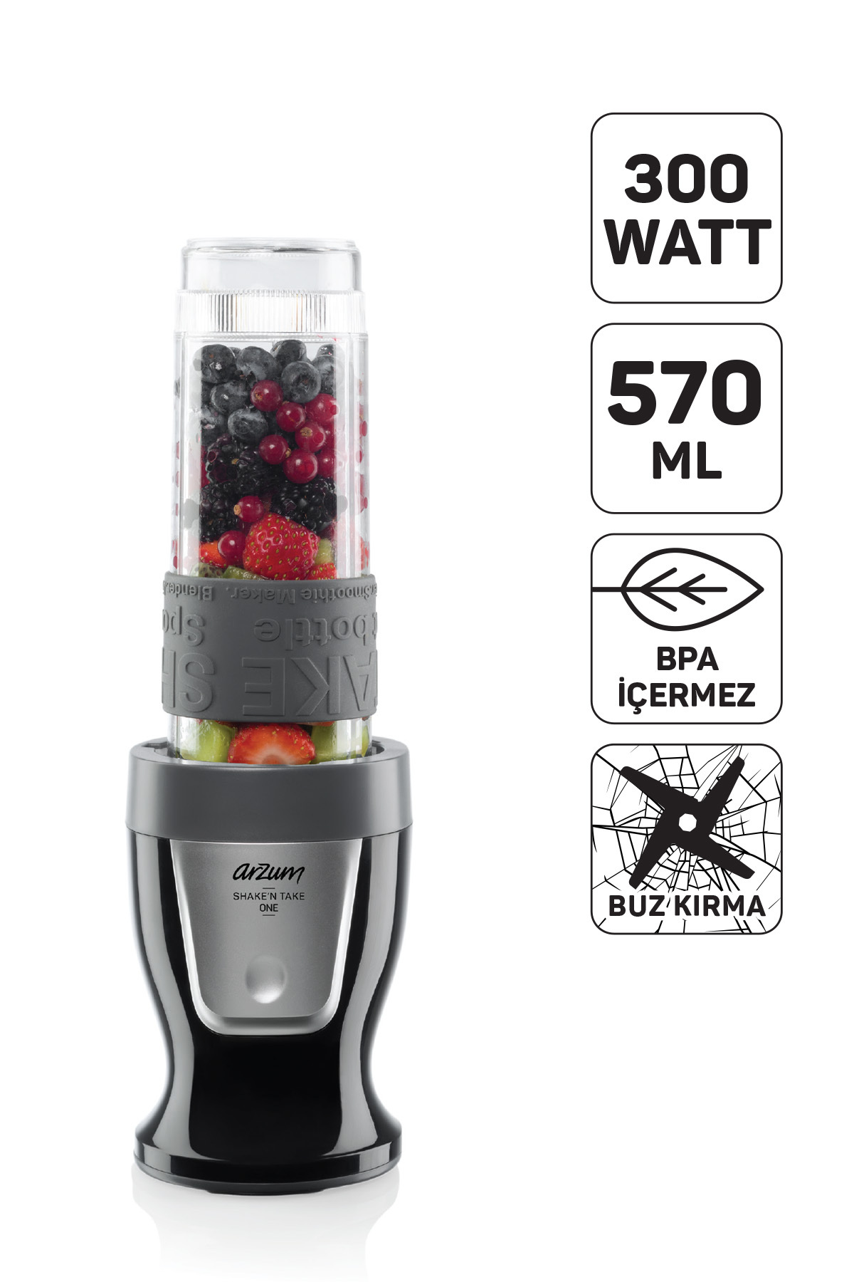 Arzum Shake’N Take One Kişisel Smoothie Blender Buz Kırma 300W 570ml Şişe Siyah - AR1120 - Fiyatı, ı