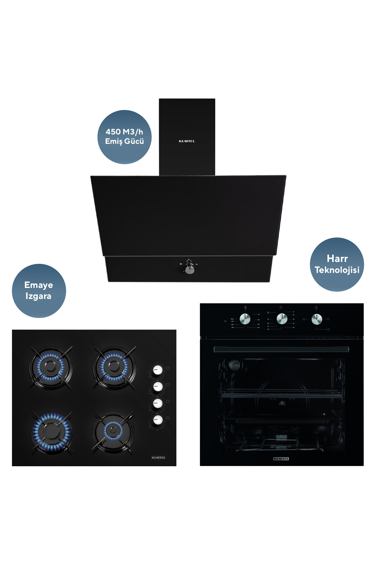 KUMTEL DİZAYN SİYAH CAM ANKASTRE SET - Fiyatı, ı