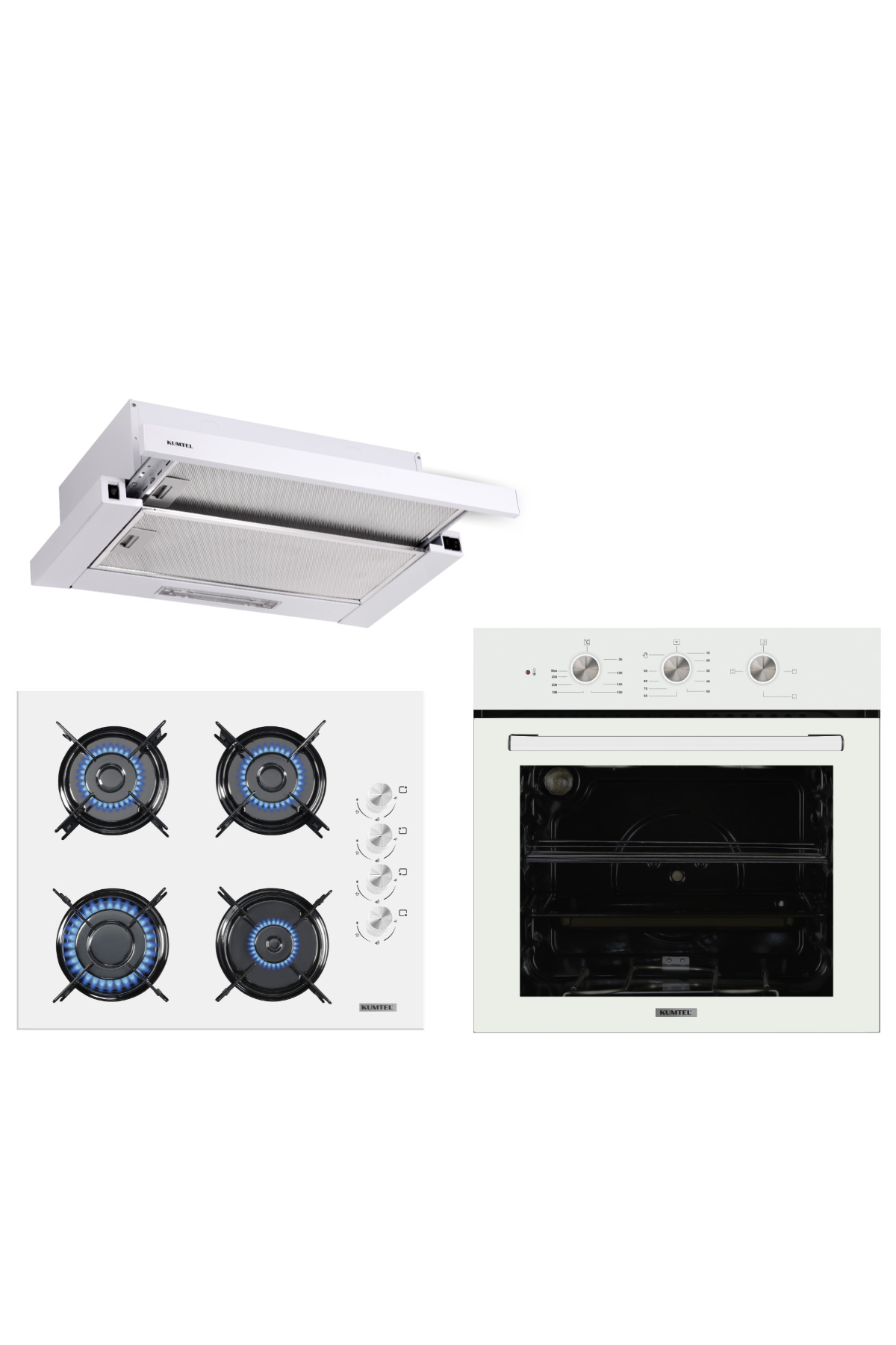 KUMTEL Beyaz Aspiratörlü Dizayn Ankastre Set - Fiyatı, ı