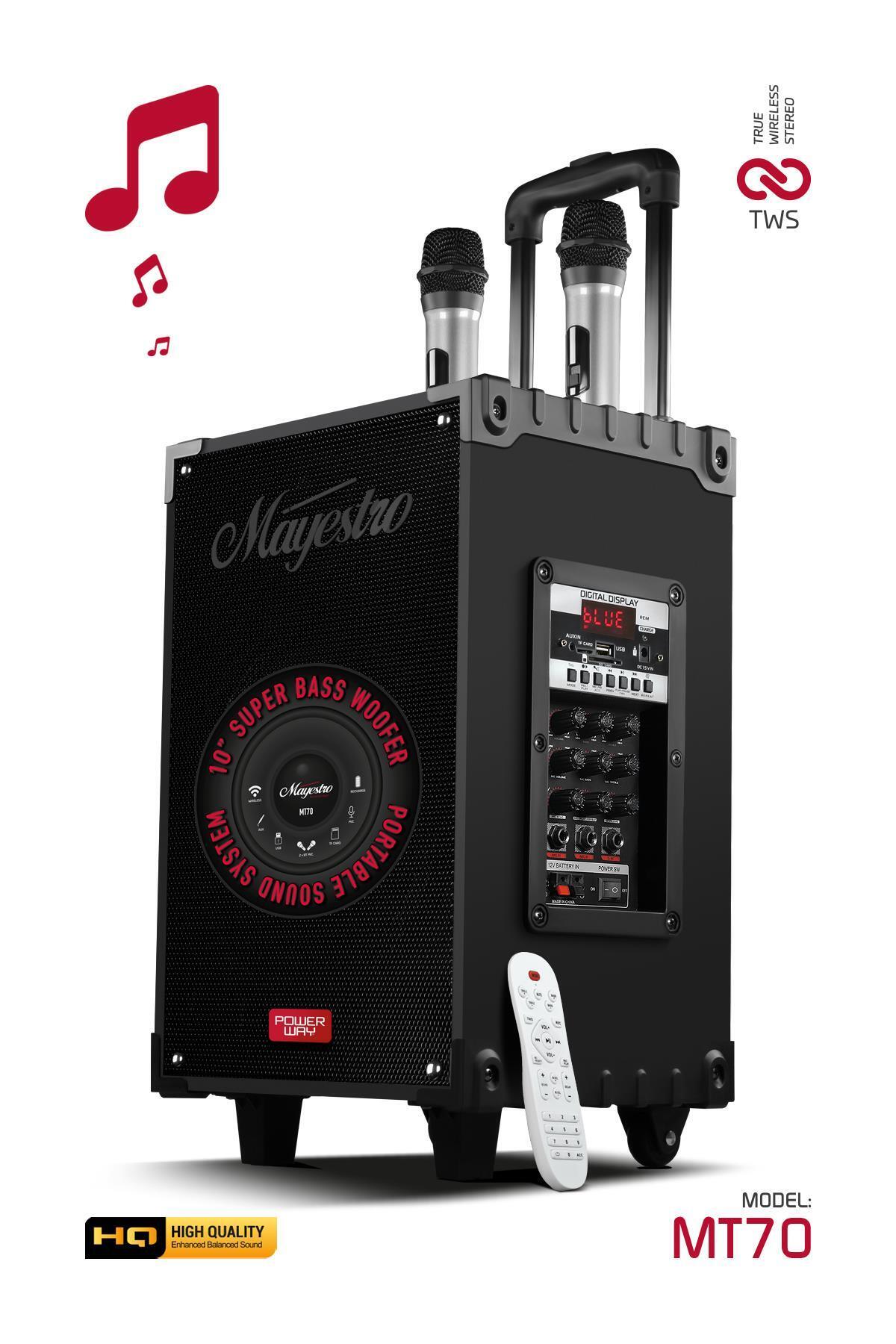 Powerway Şarjlı Çift Mikrofonlu Hoparlör Karaoke Sistemi Taşınabilir Amfi Büyük MT70 Bluetooth Hoparlör - Fiyatı, ı