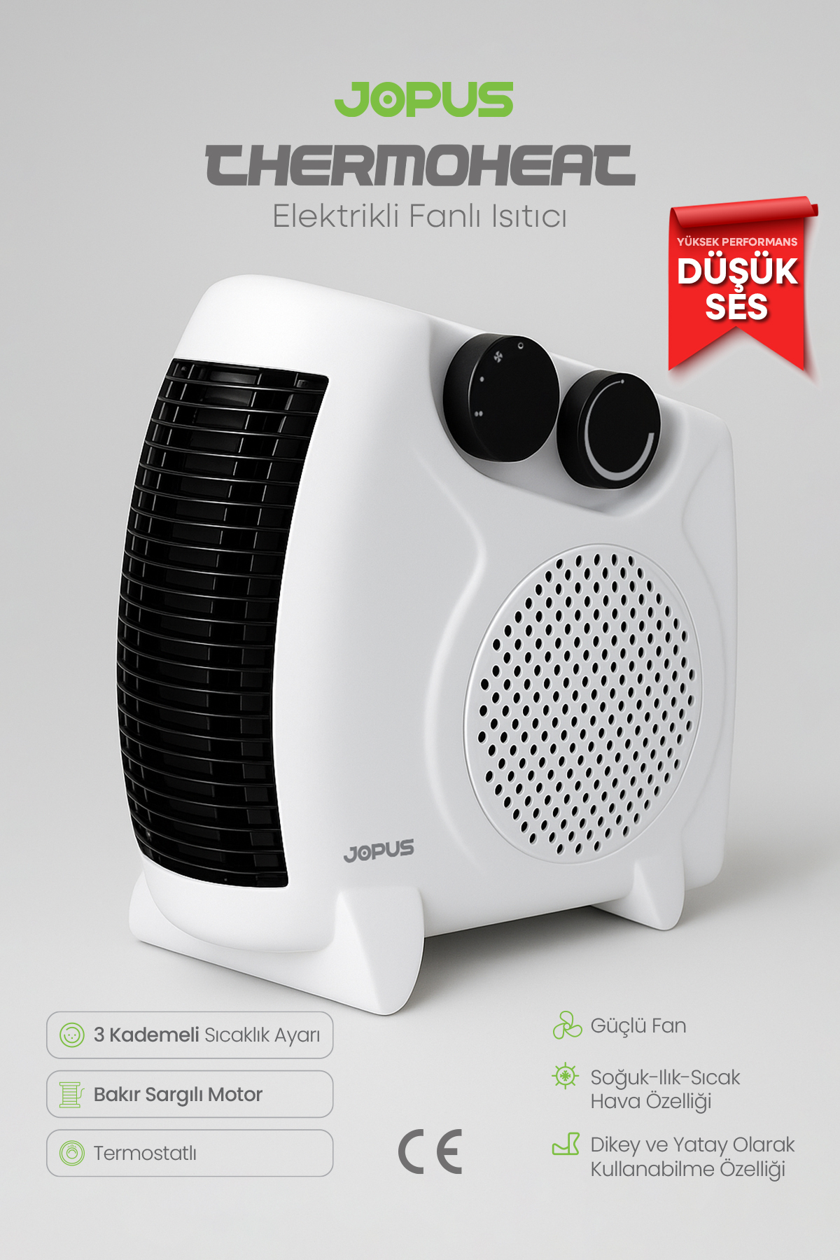 Jopus 2000W Elektrikli Fanlı Isıtıcı, Termostatlı, Sıcak-Soğuk Hızlı Isıtma, 25 m² Alan Kapasitesi - Fiyatı, ı