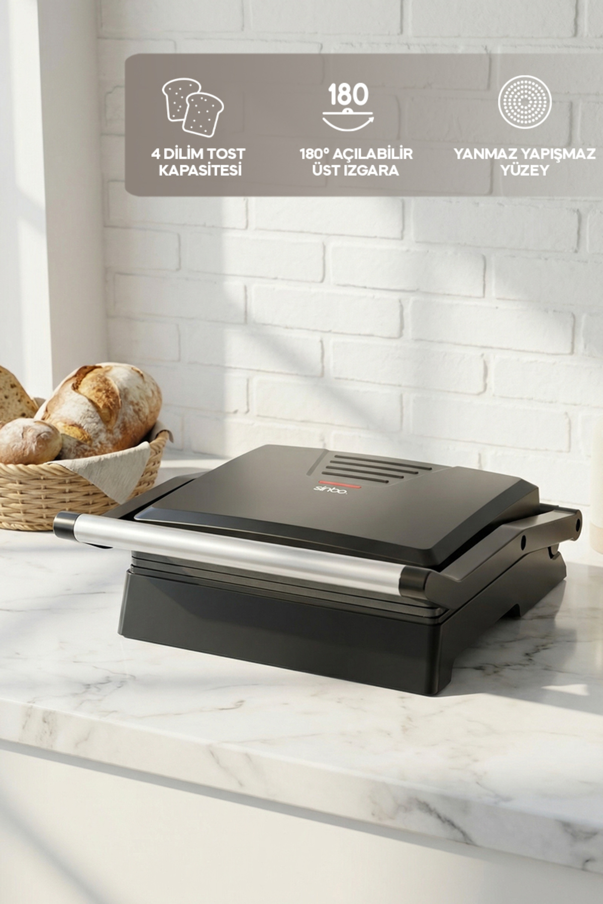 Sinbo SSM-2594 1000W Izgara ve Tost Makinesi 180° Açılabilir Yapışmaz Plaka - Fiyatı, ı