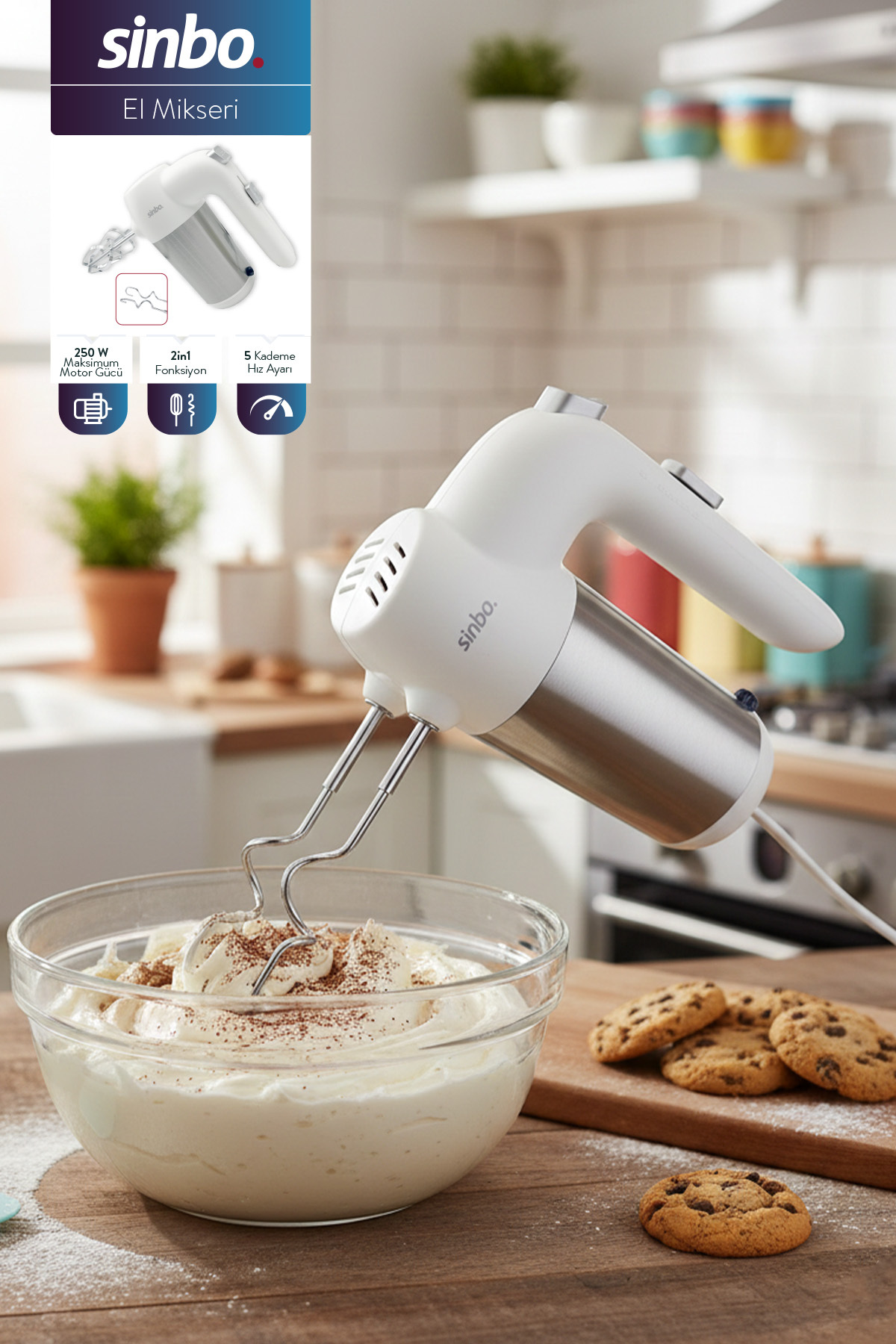 Sinbo SMX-2774 El Mikseri – 250 W, 5 Kademe Hız- BEYAZ - Fiyatı, ı