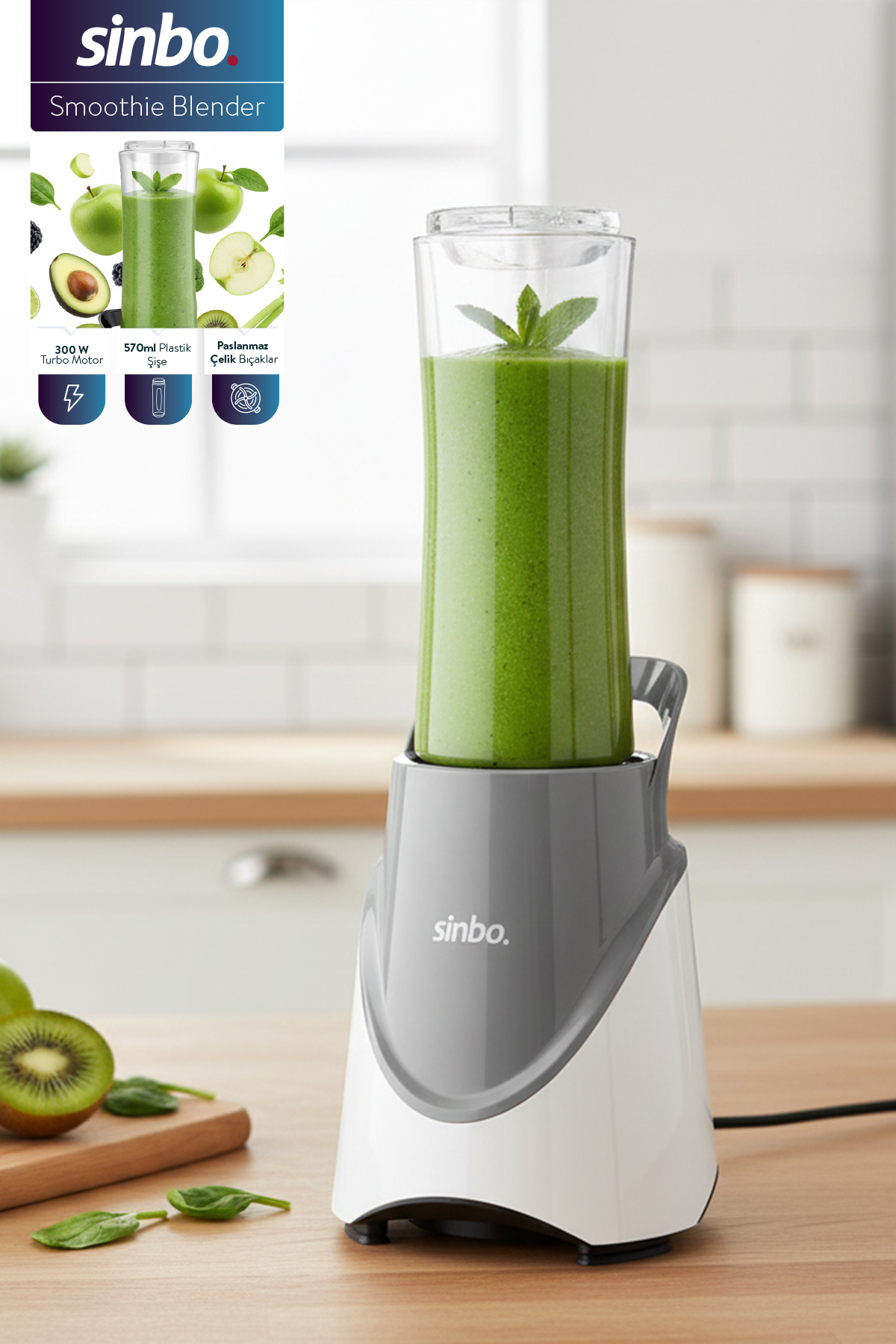 Sinbo SHB-7508 300W Smoothie Blender |Paslanmaz Çelik Bıçaklı, 570 ml Şişe - Fiyatı, ı