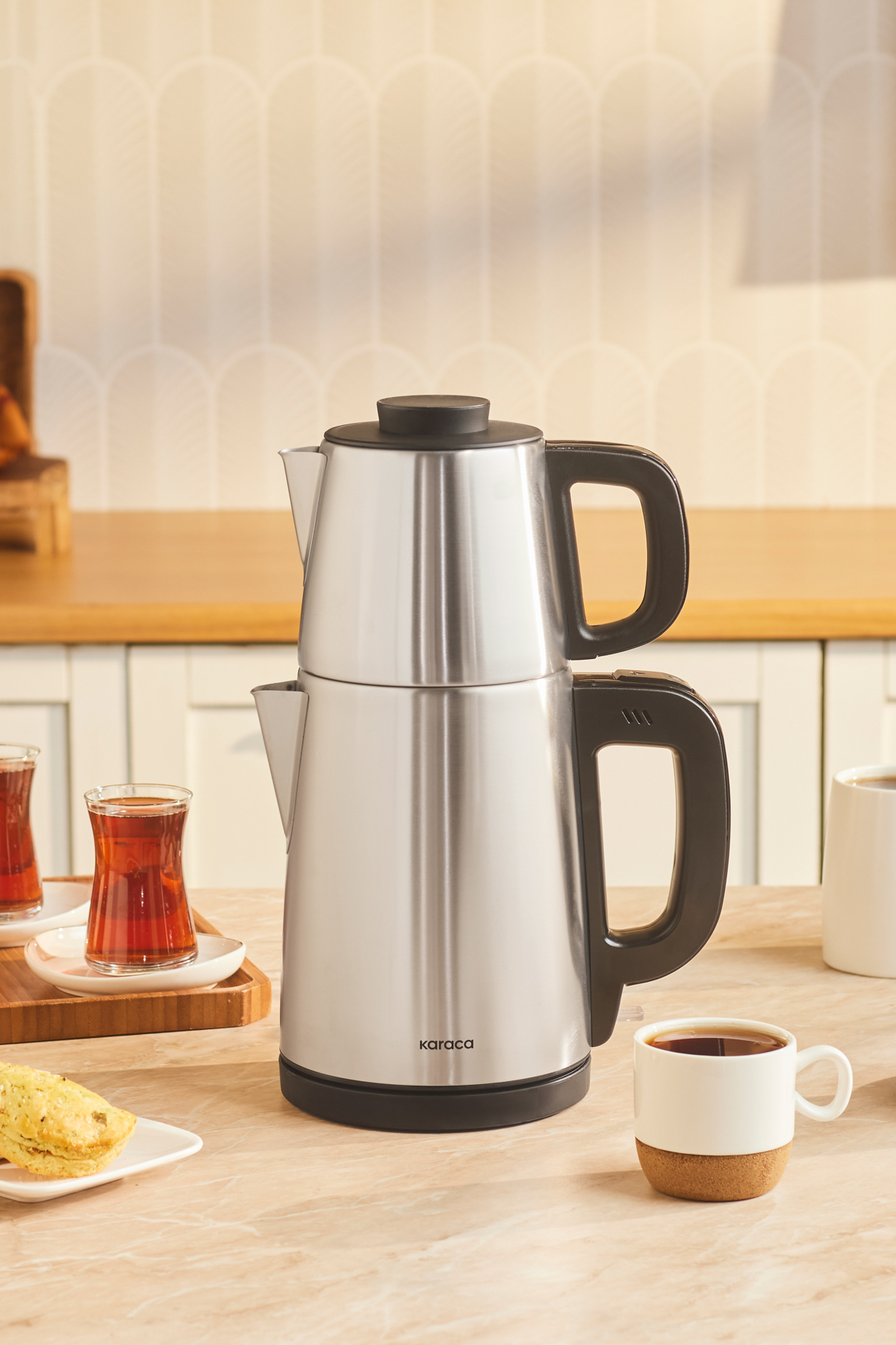 Karaca Tea Break 2 In 1 Çelik Su Isıtıcı Çay Makinesi Inox Siyah