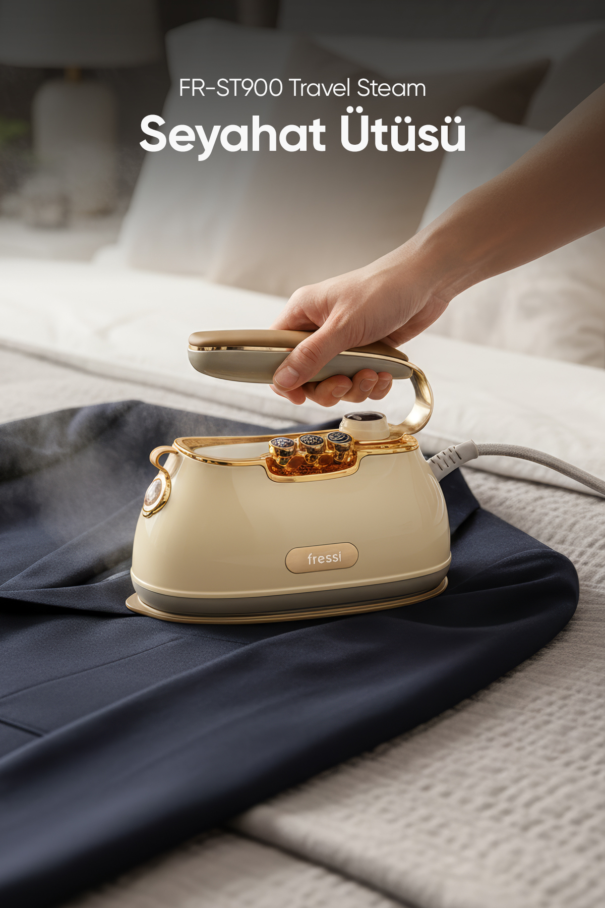 Fressi FR-ST900 Travel Steam Seyahat Tipi Taşınabilir Krem Buharlı Ütü